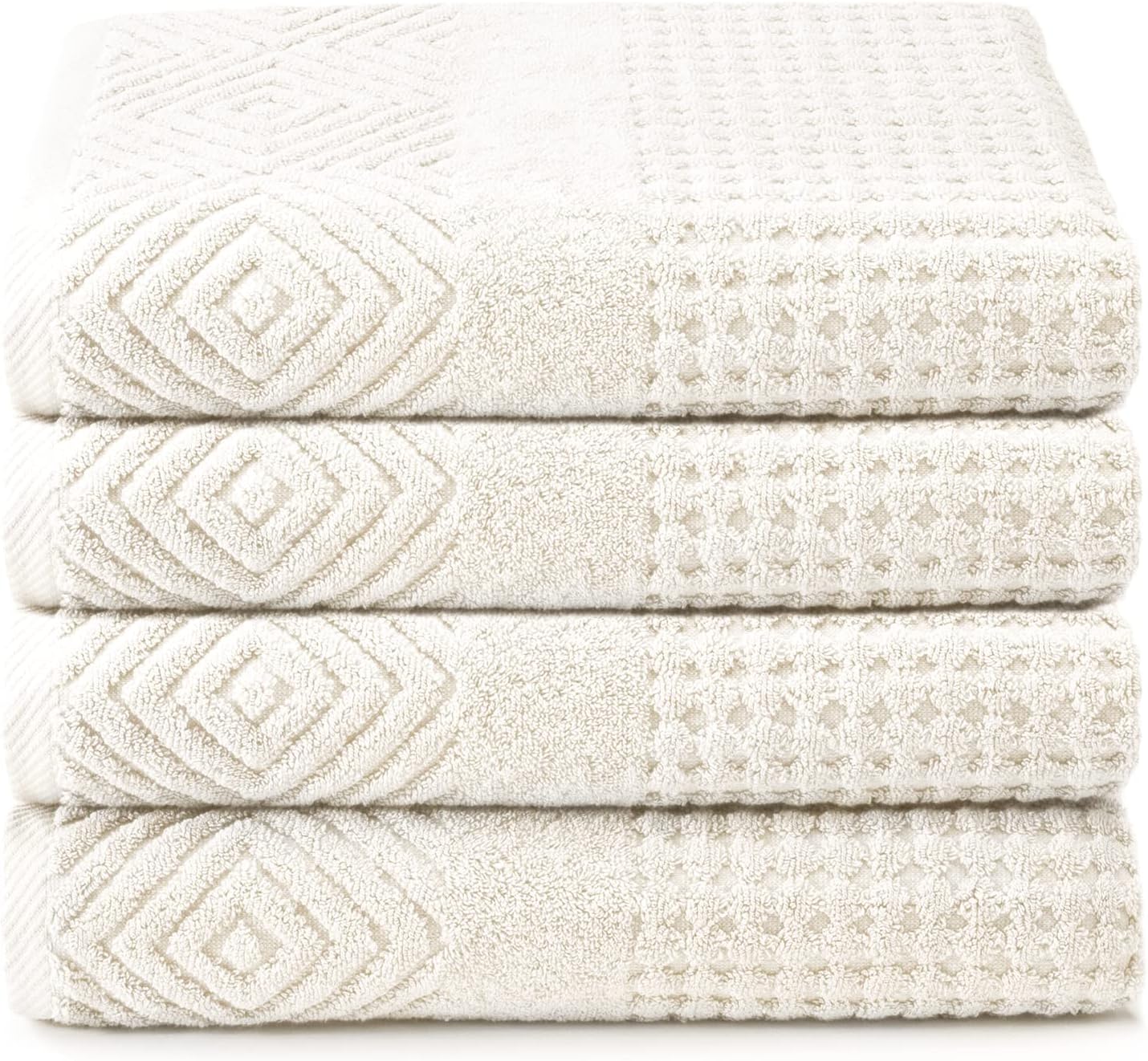 Texere 100% Organic Cotton Jacquard 650 GSM Premium Bath Towel Sets - Extra Absorbent Quick Dry and Plush, 2 Large Bath Towels, 2 Hand Towels, 2 Washcloths (Cable, Birch, 6 Piece)
