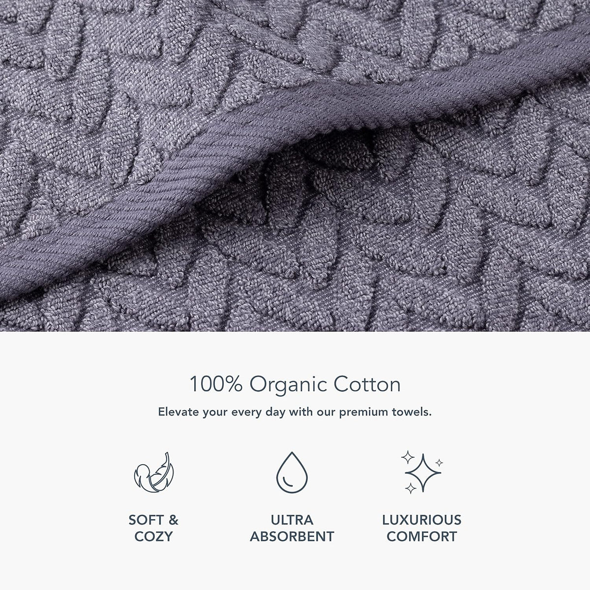 Texere 100% Organic Cotton Jacquard 650 GSM Premium Bath Towel Sets - Extra Absorbent Quick Dry and Plush, 2 Large Bath Towels, 2 Hand Towels, 2 Washcloths (Cable, Birch, 6 Piece)