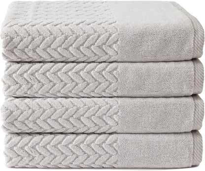 Texere 100% Organic Cotton Jacquard 650 GSM Premium Bath Towel Sets - Extra Absorbent Quick Dry and Plush, 2 Large Bath Towels, 2 Hand Towels, 2 Washcloths (Cable, Birch, 6 Piece)