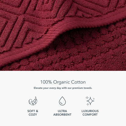 Texere 100% Organic Cotton Jacquard 650 GSM Premium Bath Towel Sets - Extra Absorbent Quick Dry and Plush, 2 Large Bath Towels, 2 Hand Towels, 2 Washcloths (Cable, Birch, 6 Piece)