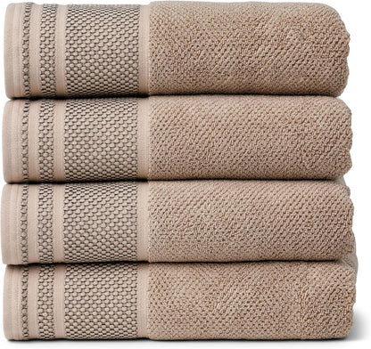 Texere 100% Organic Cotton Jacquard 650 GSM Premium Bath Towel Sets - Extra Absorbent Quick Dry and Plush, 2 Large Bath Towels, 2 Hand Towels, 2 Washcloths (Cable, Birch, 6 Piece)