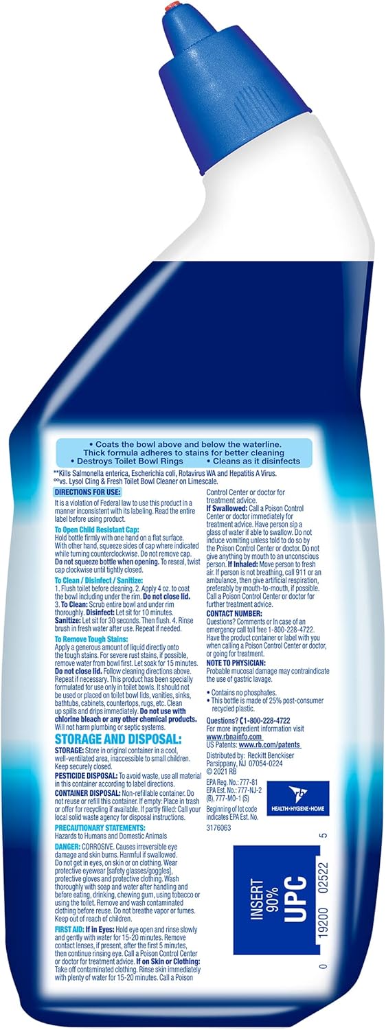 Power Toilet Bowl Cleaner Gel, For Cleaning and Disinfecting, Stain Removal, 24oz