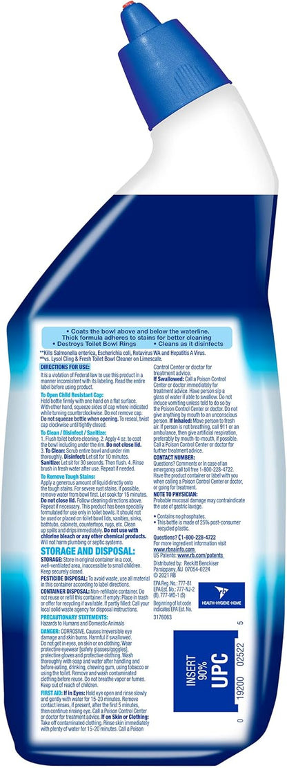 Power Toilet Bowl Cleaner Gel, For Cleaning and Disinfecting, Stain Removal, 24oz