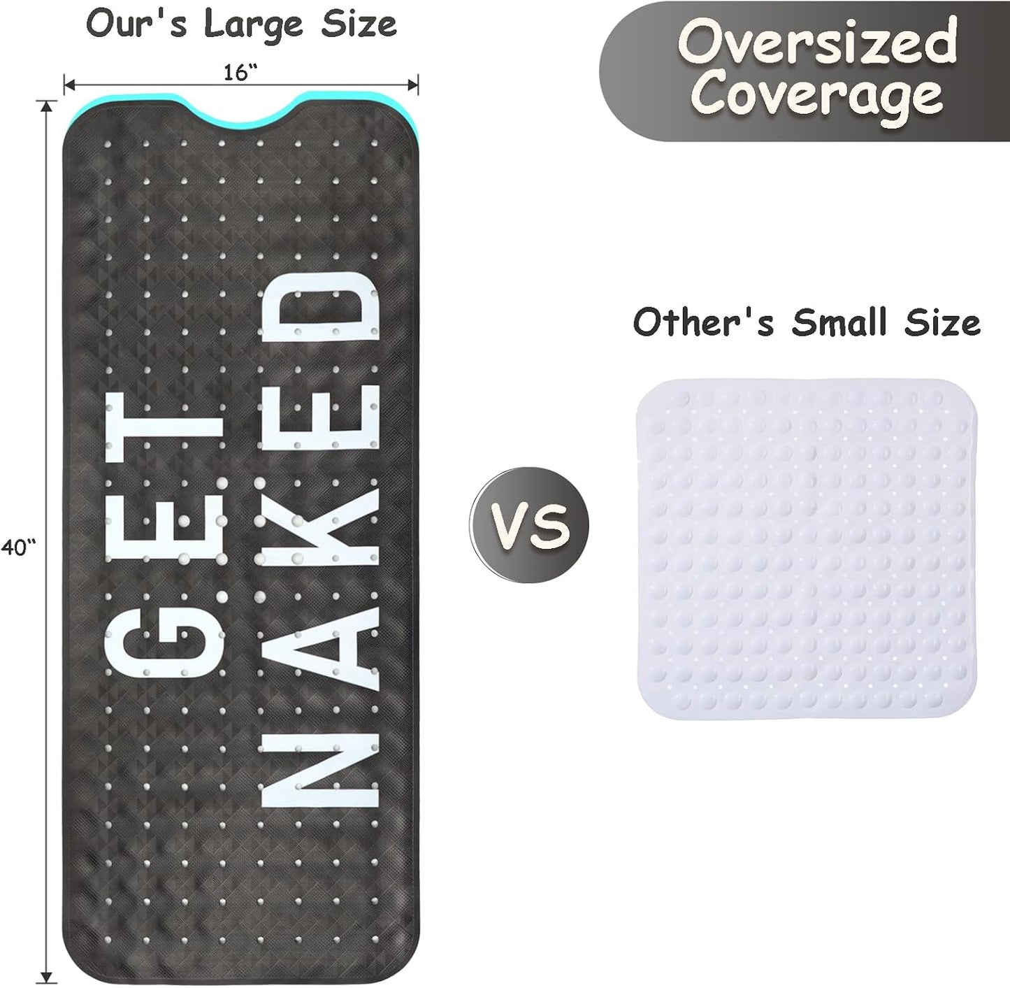 Non Slip, Bohemia Extra Long Shower Floor Mat with Suction Cups and Drain Holes for Adults Kids Elderly 40 X 16 Inch