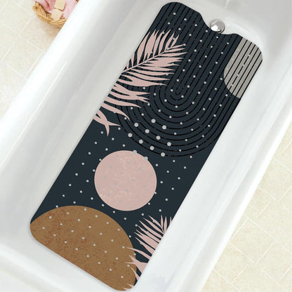 Non Slip, Bohemia Extra Long Shower Floor Mat with Suction Cups and Drain Holes for Adults Kids Elderly 40 X 16 Inch