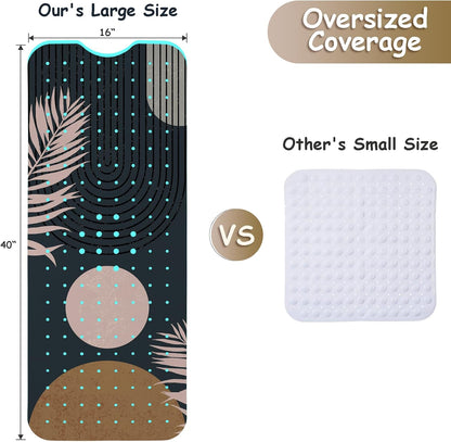 Non Slip, Bohemia Extra Long Shower Floor Mat with Suction Cups and Drain Holes for Adults Kids Elderly 40 X 16 Inch