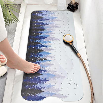 Non Slip, Bohemia Extra Long Shower Floor Mat with Suction Cups and Drain Holes for Adults Kids Elderly 40 X 16 Inch