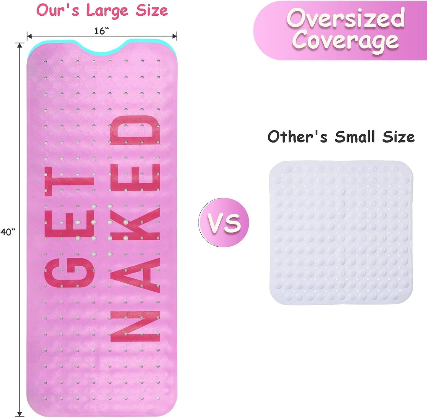 Non Slip, Bohemia Extra Long Shower Floor Mat with Suction Cups and Drain Holes for Adults Kids Elderly 40 X 16 Inch