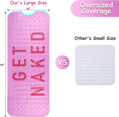 Non Slip, Bohemia Extra Long Shower Floor Mat with Suction Cups and Drain Holes for Adults Kids Elderly 40 X 16 Inch