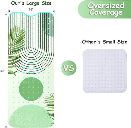 Non Slip, Bohemia Extra Long Shower Floor Mat with Suction Cups and Drain Holes for Adults Kids Elderly 40 X 16 Inch