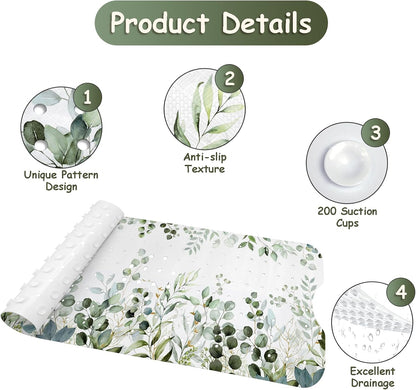 Non Slip, Bohemia Extra Long Shower Floor Mat with Suction Cups and Drain Holes for Adults Kids Elderly 40 X 16 Inch