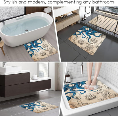 Non Slip, Bohemia Extra Long Shower Floor Mat with Suction Cups and Drain Holes for Adults Kids Elderly 40 X 16 Inch