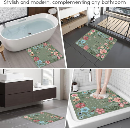Non Slip, Bohemia Extra Long Shower Floor Mat with Suction Cups and Drain Holes for Adults Kids Elderly 40 X 16 Inch
