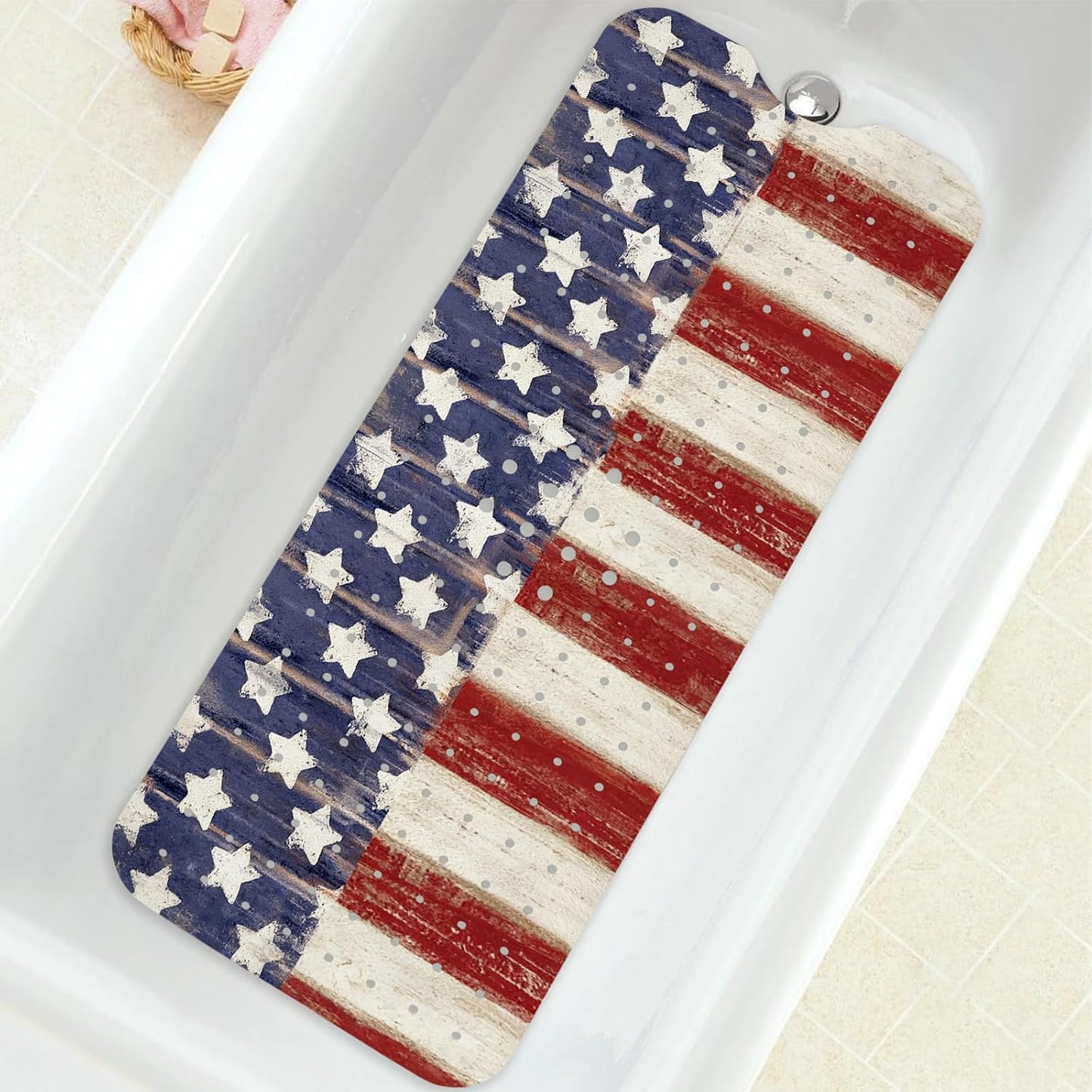 Non Slip, Bohemia Extra Long Shower Floor Mat with Suction Cups and Drain Holes for Adults Kids Elderly 40 X 16 Inch