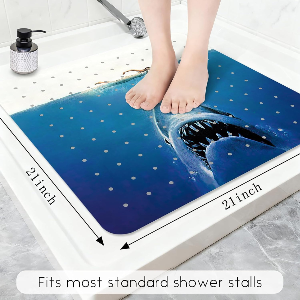 Non Slip, Bohemia Extra Long Shower Floor Mat with Suction Cups and Drain Holes for Adults Kids Elderly 40 X 16 Inch