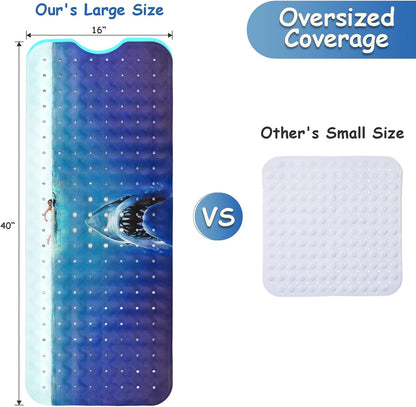 Non Slip, Bohemia Extra Long Shower Floor Mat with Suction Cups and Drain Holes for Adults Kids Elderly 40 X 16 Inch