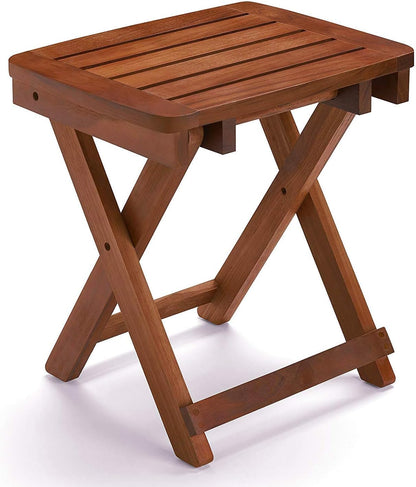 Portable Shower Bench-Bamboo Folding Shower Stool Seat Chair Fully Assembled-Hold Up to 500 LBS