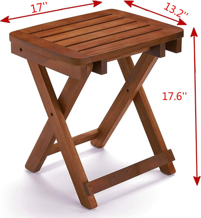 Portable Shower Bench-Bamboo Folding Shower Stool Seat Chair Fully Assembled-Hold Up to 500 LBS