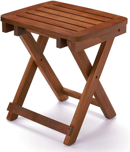 Portable Shower Bench-Bamboo Folding Shower Stool Seat Chair Fully Assembled-Hold Up to 500 LBS