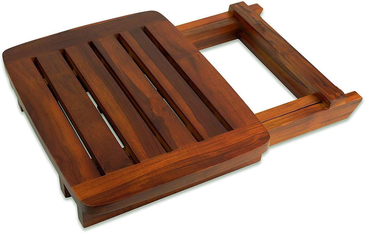 Portable Shower Bench-Bamboo Folding Shower Stool Seat Chair Fully Assembled-Hold Up to 500 LBS