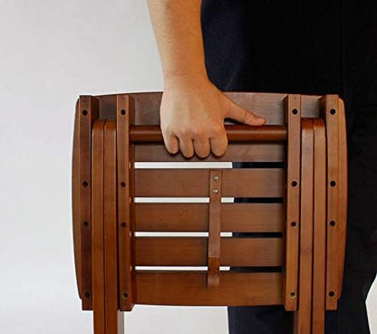 Portable Shower Bench-Bamboo Folding Shower Stool Seat Chair Fully Assembled-Hold Up to 500 LBS