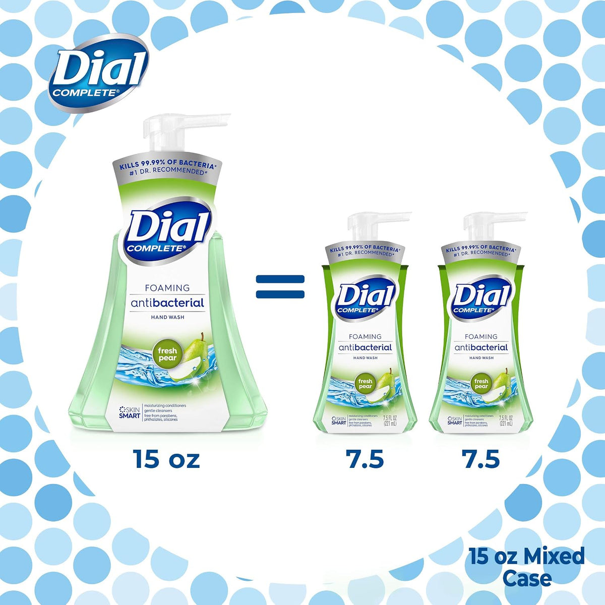 Dial Complete Anti-bacterial Foaming Hand Wash, 60 oz of Foaming Hand Soap. 2-scent Variety Pack Spring Water/Pear, 15 Fluid Ounces each