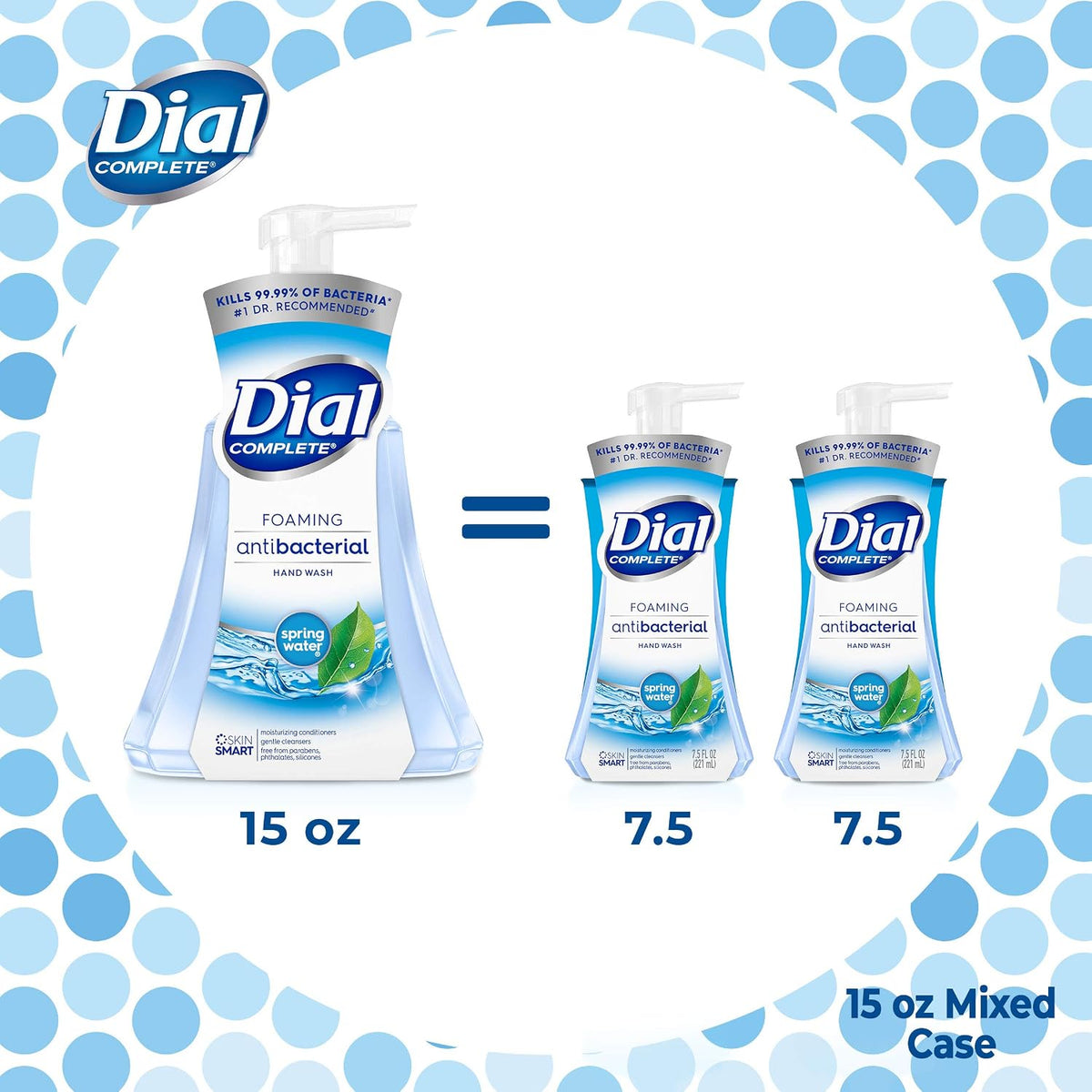 Dial Complete Anti-bacterial Foaming Hand Wash, 60 oz of Foaming Hand Soap. 2-scent Variety Pack Spring Water/Pear, 15 Fluid Ounces each