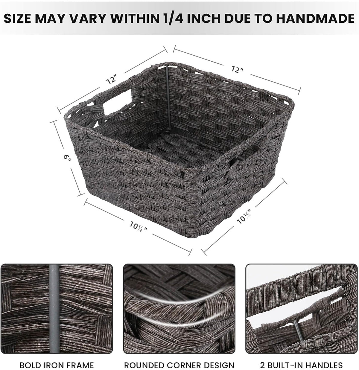 Large Wicker Storage Basket, Metal Frame, Set of 2, Washable Waterproof, 15" x 10.3" x 5.2", Brown Color, Woven Basket for Pantry, Toilet, Bathroom, Bedroom, Patio