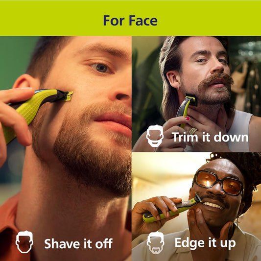 OneBlade 360 Hybrid Face + Body Trimmer and Shaver | 360 Blade Technology, 100% Showerproof, Stainless Steel Blade Lasts up to 4 months, Body Kit, 60-Min Runtime, QP2834/70