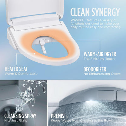 ® WASHLET® S2 Electronic Bidet Toilet Seat with Instantaneous Water Heating, PREMIST and EWATER+ Wand Cleaning, Round, Cotton White - SW3345#01