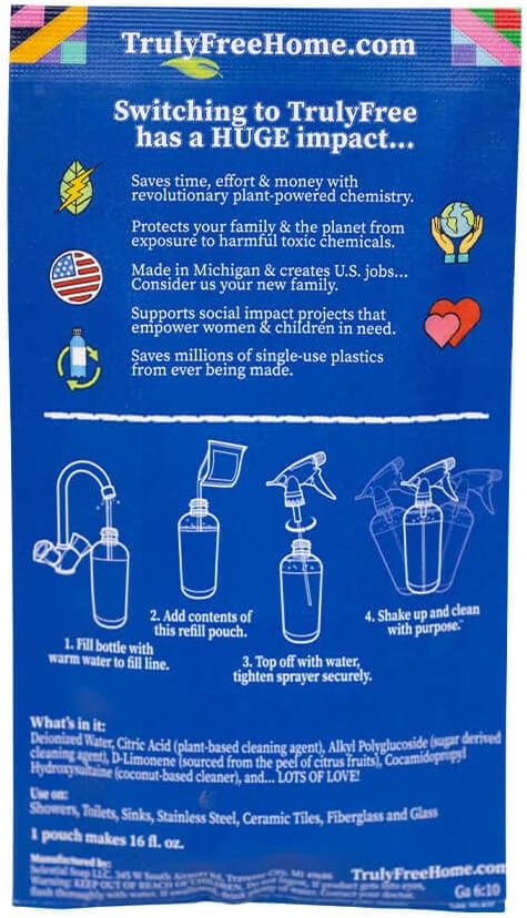 Truly Free All Natural Non-Toxic Bathroom Cleaner Spray Kit, Organic Bath & Tile Cleaning Solution for Toilet, Sink, Tub & Shower, 16 oz Reusable Empty Bottle + Two Fills, 3 oz ea.