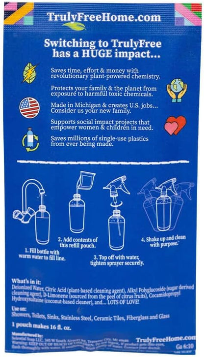 Truly Free All Natural Non-Toxic Bathroom Cleaner Spray Kit, Organic Bath & Tile Cleaning Solution for Toilet, Sink, Tub & Shower, 16 oz Reusable Empty Bottle + Two Fills, 3 oz ea.
