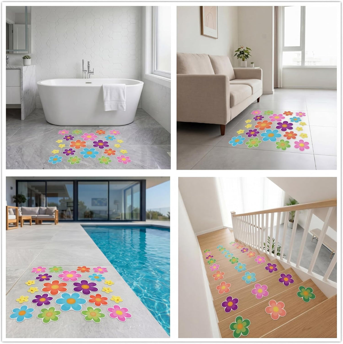 26 Pcs Flower Non Slip Stickers for Bathtub Daisy Non Slip Shower Sticker Adhesive Star Flower Cute Bathtub Decals for Bathroom Pool Stairway and Other Slippery Surfaces(Colorful)