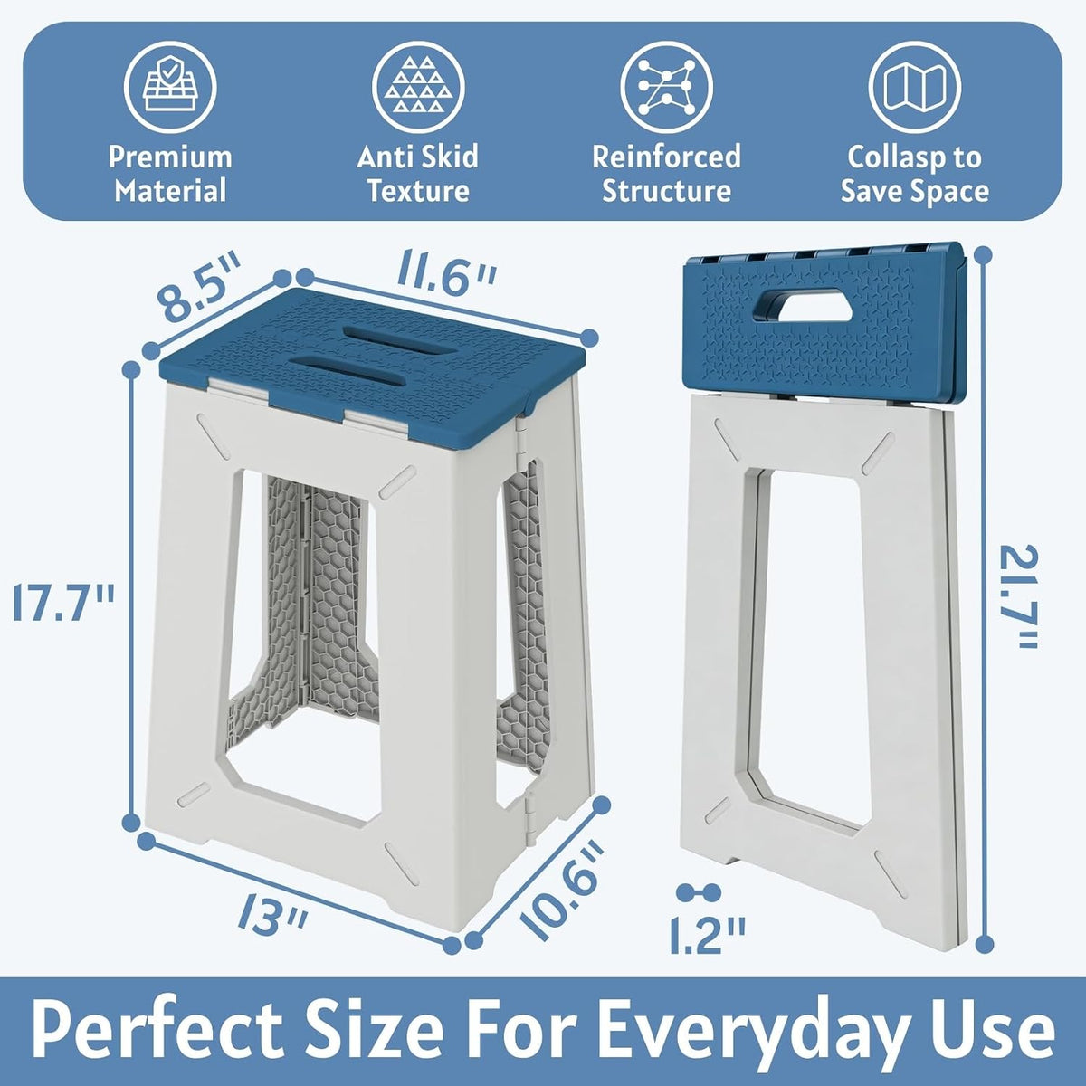 Folding Shower Chair for Inside Shower - 17.7" Heighten Non-Slip Foldable Shower Seat with Handle - 330lbs Safety Waterproof Folding Shower Stool - Fold Up Bath Bench for Elderly, Handicap & Disabled