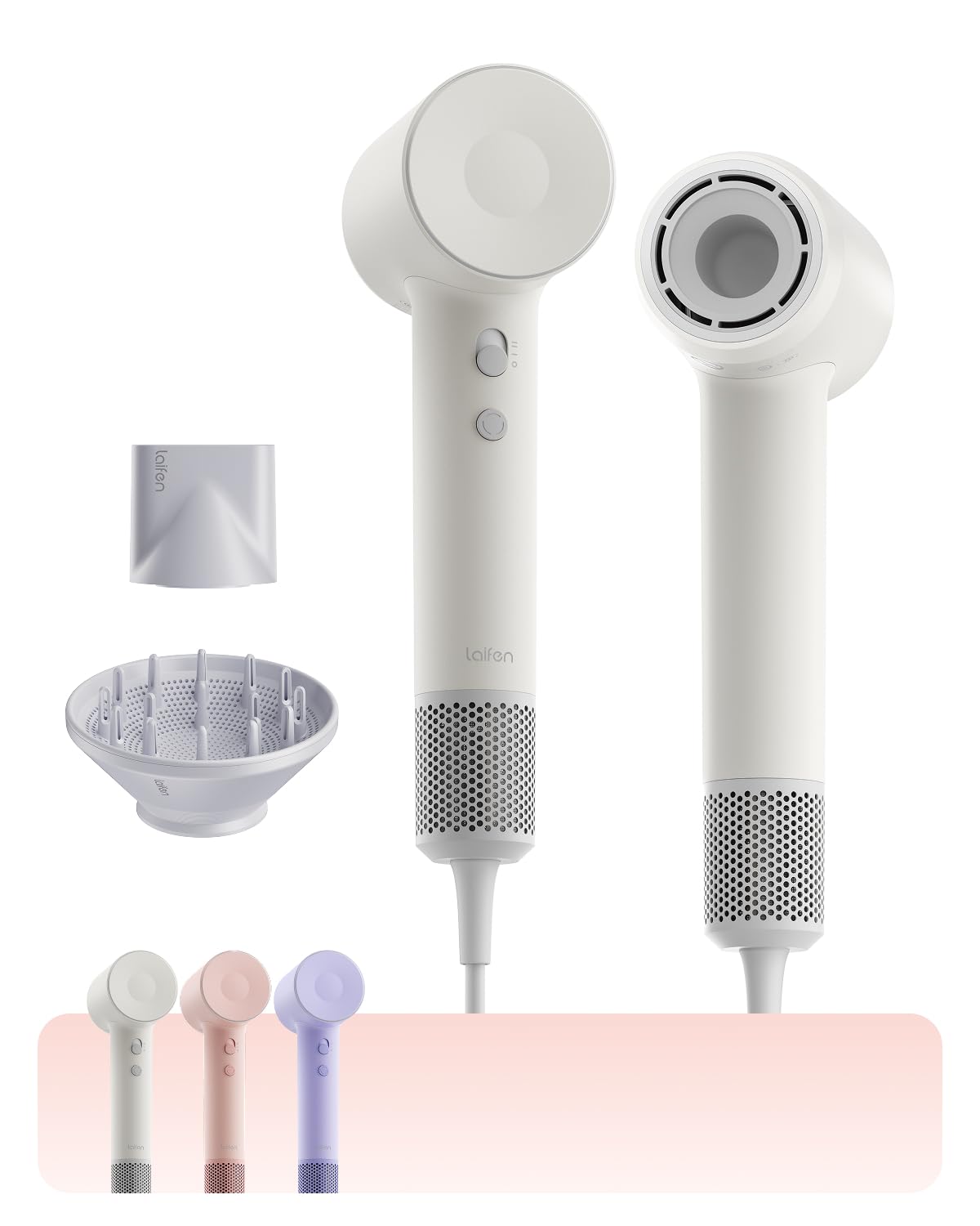 SE 2 Diffuser Hair Dryer for Women, 21.5m/s Air Speed, Matte White