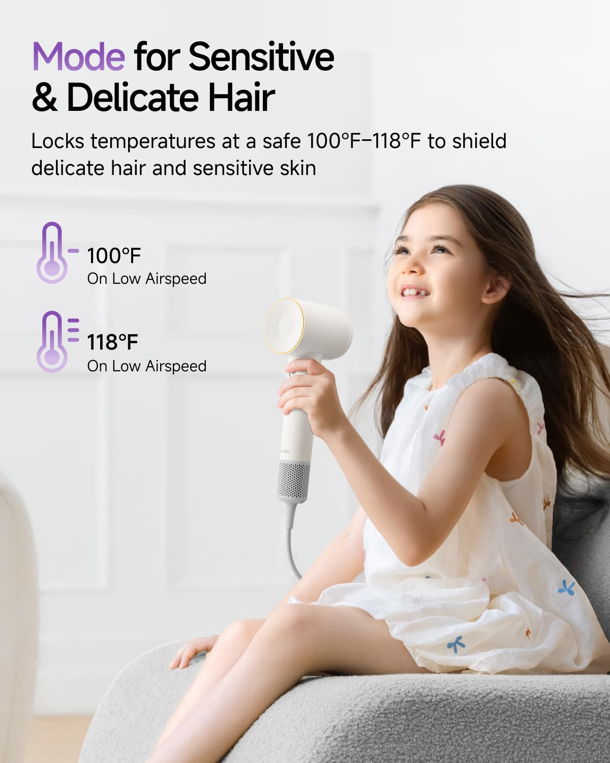 SE 2 Diffuser Hair Dryer for Women, 21.5m/s Air Speed, Matte White