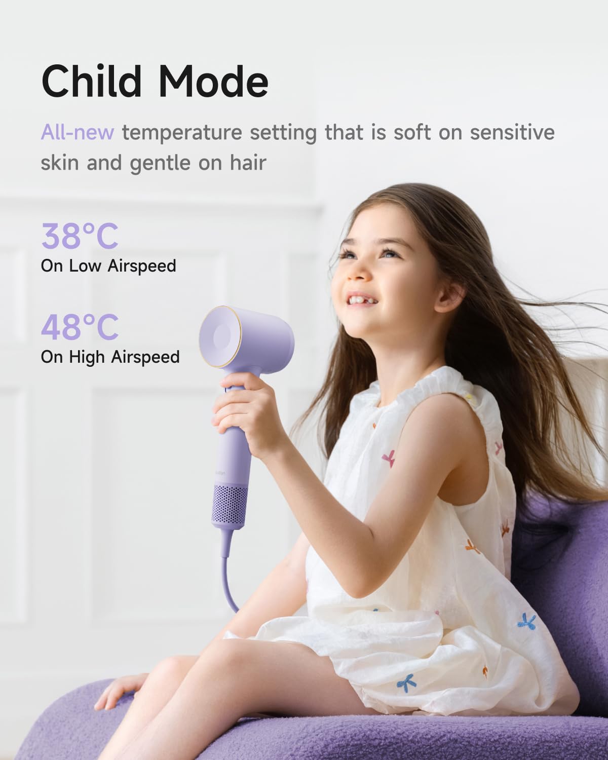 SE 2 Diffuser Hair Dryer for Women, 21.5m/s Air Speed, Matte White
