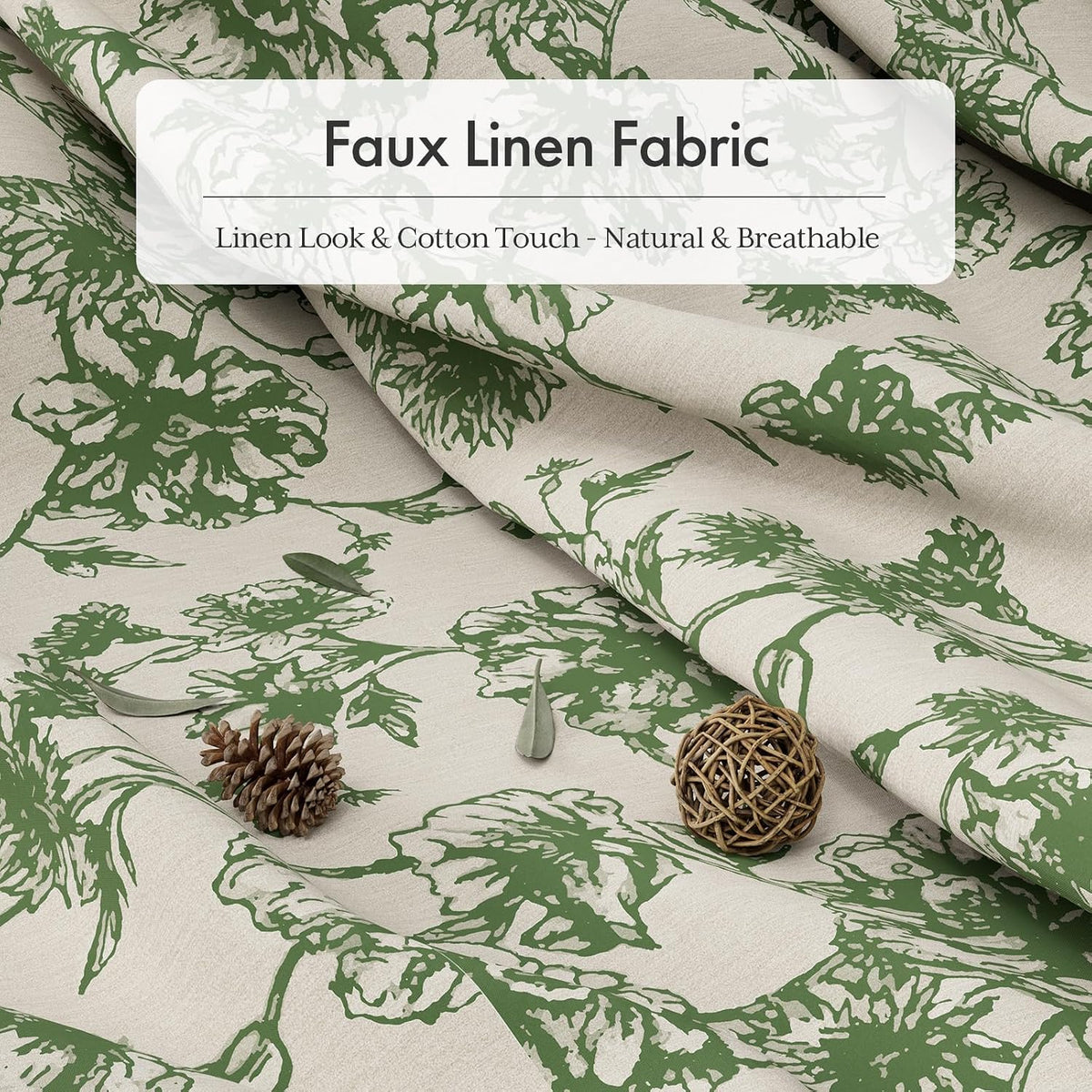 Boho Shower Curtain, Modern Farmhouse Shower Curtain Set with Tassels, Rustic Faux Linen Green Striped Shower Curtain with Hooks, Light Tan Toned, 72x72 Inches