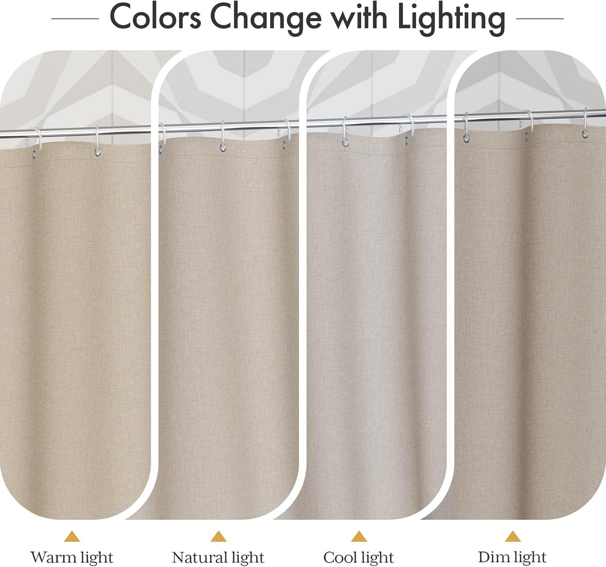Boho Shower Curtain, Modern Farmhouse Shower Curtain Set with Tassels, Rustic Faux Linen Green Striped Shower Curtain with Hooks, Light Tan Toned, 72x72 Inches
