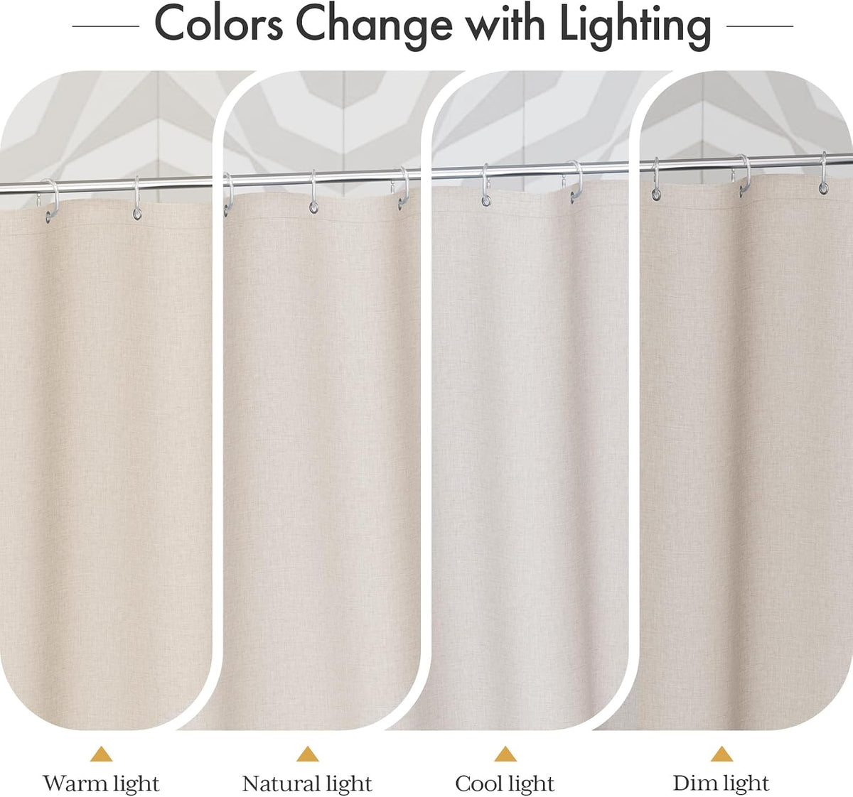 Boho Shower Curtain, Modern Farmhouse Shower Curtain Set with Tassels, Rustic Faux Linen Green Striped Shower Curtain with Hooks, Light Tan Toned, 72x72 Inches