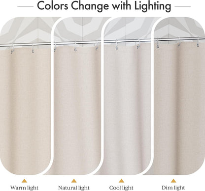 Boho Shower Curtain, Modern Farmhouse Shower Curtain Set with Tassels, Rustic Faux Linen Green Striped Shower Curtain with Hooks, Light Tan Toned, 72x72 Inches