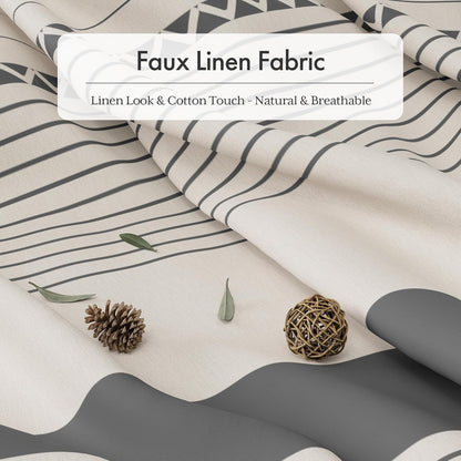Boho Shower Curtain, Modern Farmhouse Shower Curtain Set with Tassels, Rustic Faux Linen Green Striped Shower Curtain with Hooks, Light Tan Toned, 72x72 Inches
