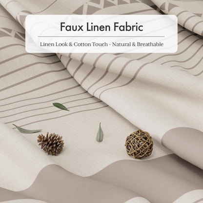 Boho Shower Curtain, Modern Farmhouse Shower Curtain Set with Tassels, Rustic Faux Linen Green Striped Shower Curtain with Hooks, Light Tan Toned, 72x72 Inches