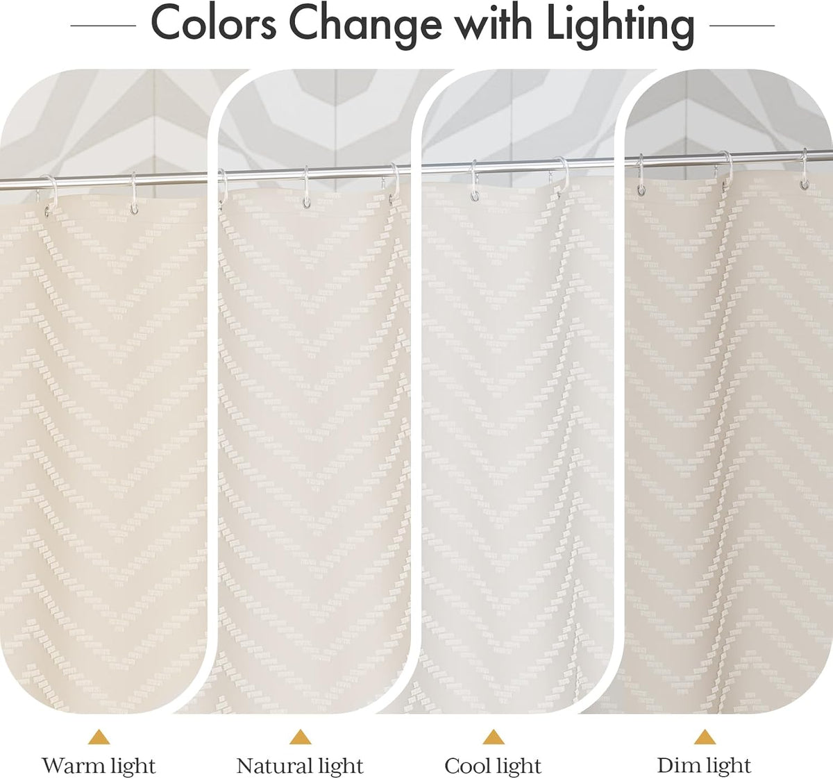 Boho Shower Curtain, Modern Farmhouse Shower Curtain Set with Tassels, Rustic Faux Linen Green Striped Shower Curtain with Hooks, Light Tan Toned, 72x72 Inches