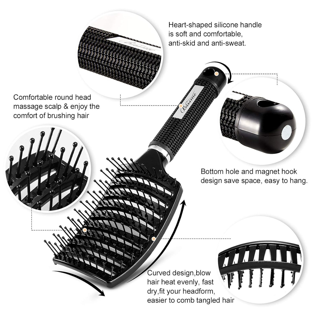 Hair Brush, Curved Vented Detangler Brush Faster Blow Drying for Women, Men