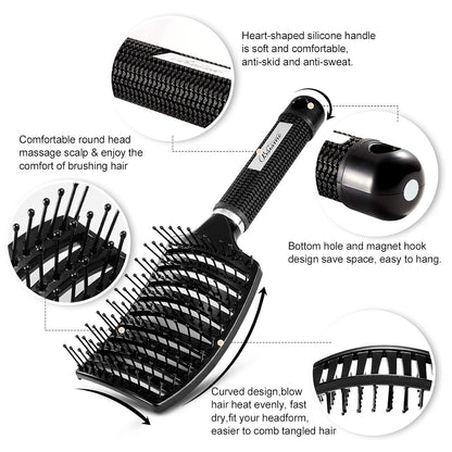 Hair Brush, Curved Vented Detangler Brush Faster Blow Drying for Women, Men