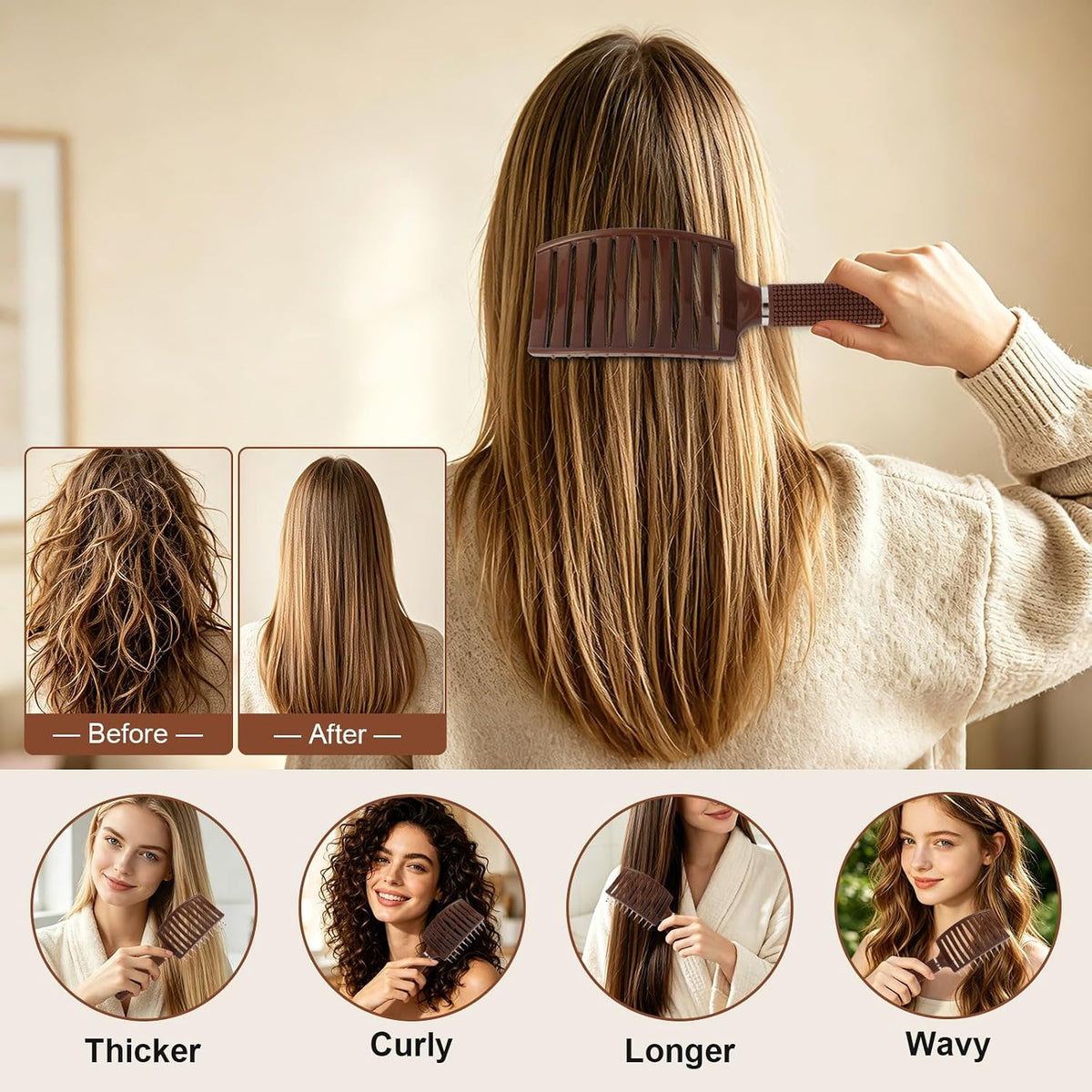 Hair Brush, Curved Vented Detangler Brush Faster Blow Drying for Women, Men