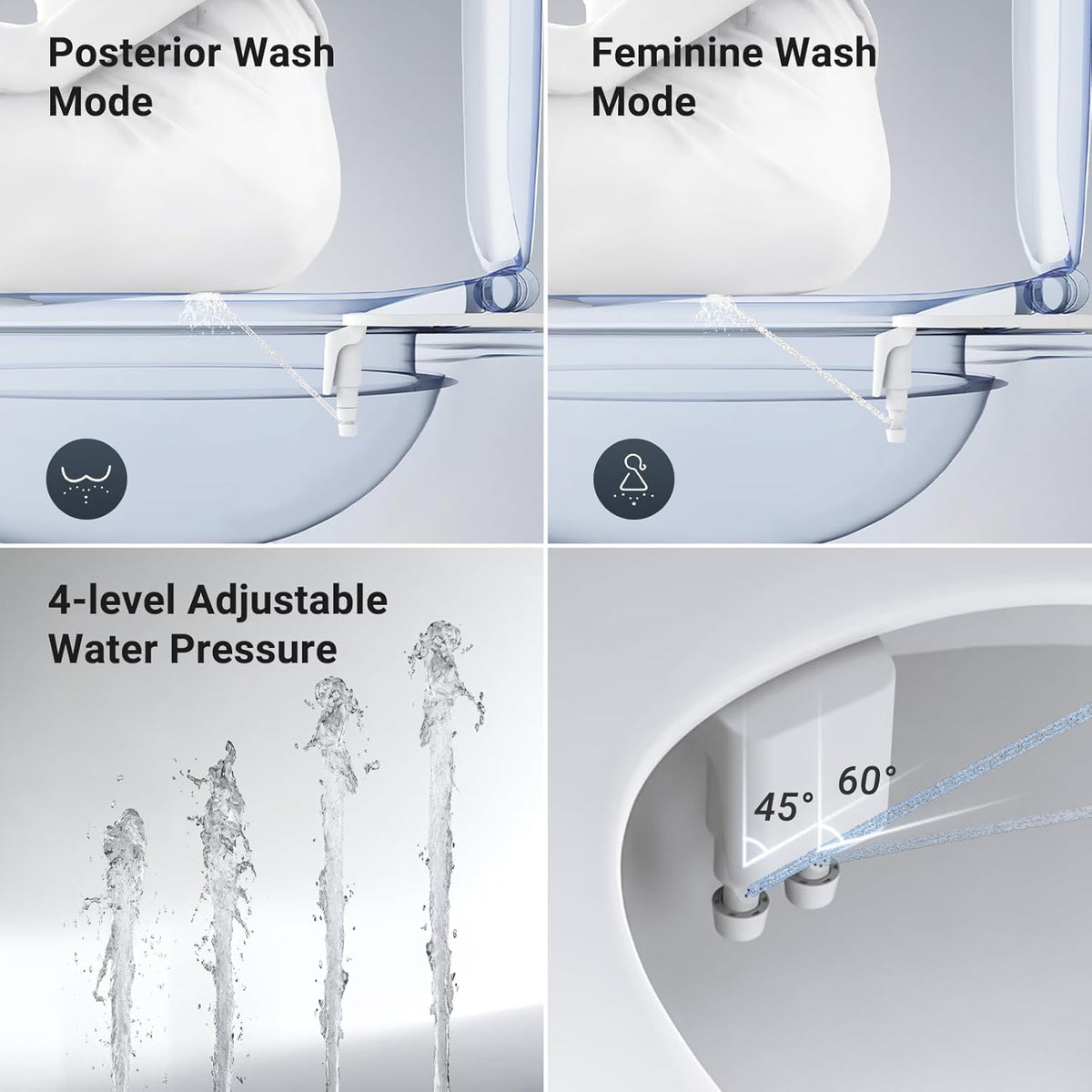 Bidet Attachment for Toilet Seat Sprayer - Non Electric Dual Nozzle with Cold Water - Self Cleaning Toilets Bathroom Spray for Butt Wash - Easy Slim Adjustable Pressure Control Rv Bidets