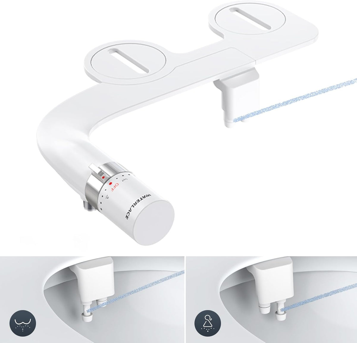 Bidet Attachment for Toilet Seat Sprayer - Non Electric Dual Nozzle with Cold Water - Self Cleaning Toilets Bathroom Spray for Butt Wash - Easy Slim Adjustable Pressure Control Rv Bidets