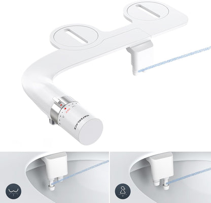 Bidet Attachment for Toilet Seat Sprayer - Non Electric Dual Nozzle with Cold Water - Self Cleaning Toilets Bathroom Spray for Butt Wash - Easy Slim Adjustable Pressure Control Rv Bidets